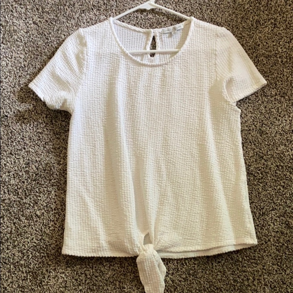 White Short Sleeve Top with tie